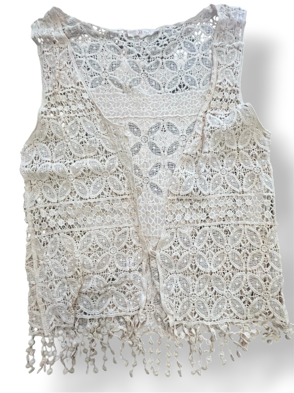 Cream Crochet Lace Fringe Vest